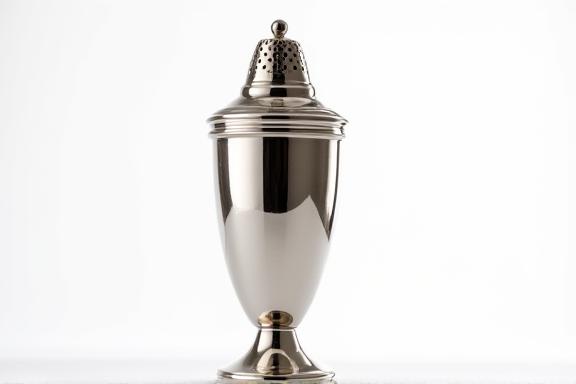 Shaker d'argento lucido e brillante dopo il restauro